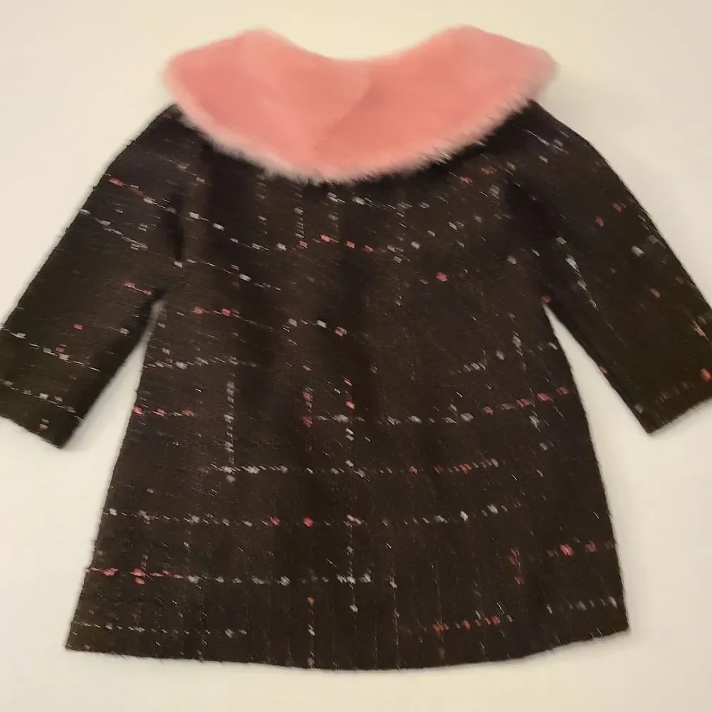 Iris‎ & Ivy Baby Coat Black Tweed Faux Fur Collar Big Bow Infant Size 12 Months
